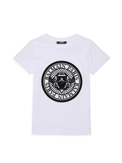 Shop Balmain Little Kid's & Kid's Coin Medallion Logo T-shirt In White