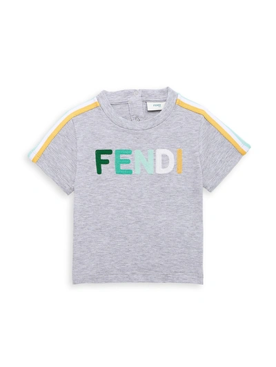Shop Fendi Baby Boy's Logo Side Stripe T-shirt In Grey