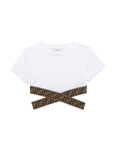 Shop Fendi Little Girl's & Girl's Logo-tape Cutout Cotton T-shirt In White