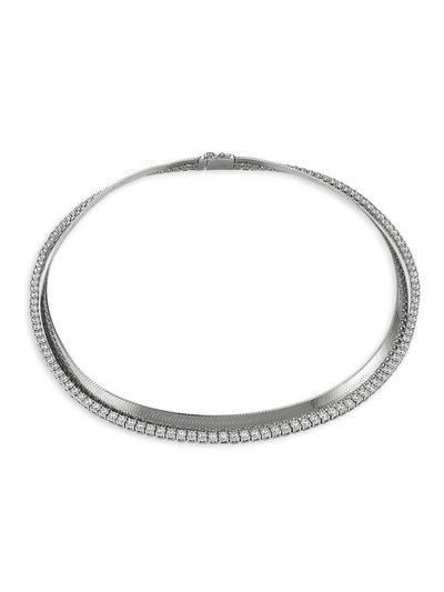 Shop Adriana Orsini Svelte Rhodium-plated Silver & Cubic Zirconia 2-strand Collar Necklace