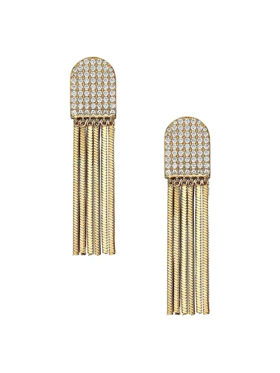 Shop Adriana Orsini Svelte Rhodium-plated Cubic Zirconia Fringe Huggie Earrings In Gold