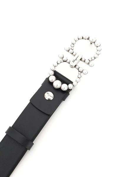 Shop Ferragamo Gancini Belt Pearls In Black,white