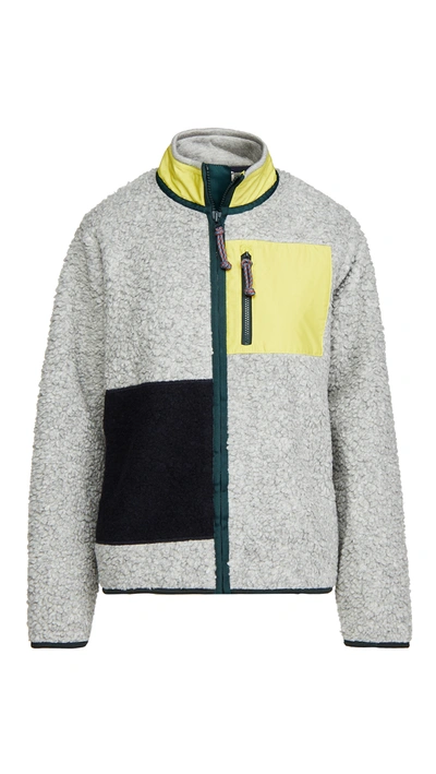 Shop Tory Sport Sherpa Fleece Colorblock Jacket In Medium Grey Heather
