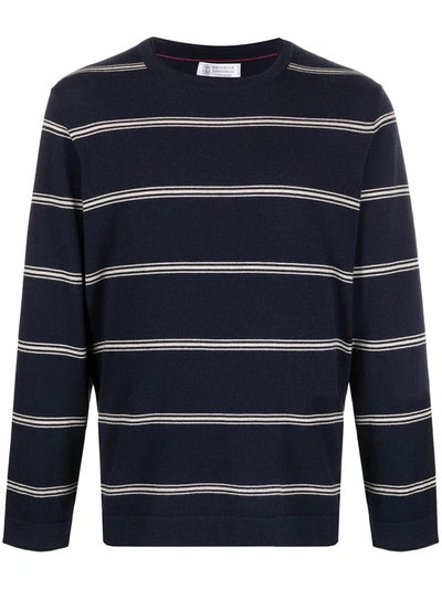 Brunello Cucinelli Striped Crew Neck Jumper In Blue