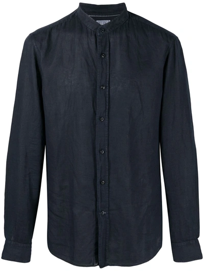 Brunello Cucinelli Stand-collar Linen-blend Shirt In Blue