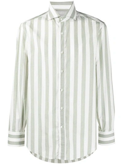 Shop Brunello Cucinelli Striped Cotton Shirt In Green