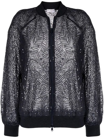 Shop Brunello Cucinelli Leaf-embroidered Bomber Jacket In Blue