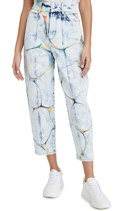 Shop Stella Mccartney High Rise Straight Leg Jeans In Blue Marble Wash Denim