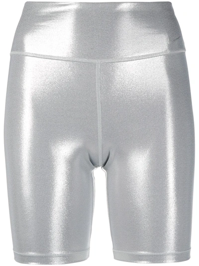 Shop Nike Metallic Biker Shorts In Silver