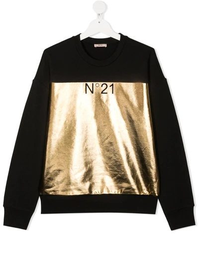 Shop N°21 Metallic Logo Print Sweatshirt In Black