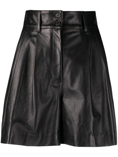 Shop Dolce & Gabbana High-waisted Leather Shorts In Black