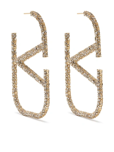 Shop Valentino Signature Vlogo Crystal-embellished Earrings In Gold