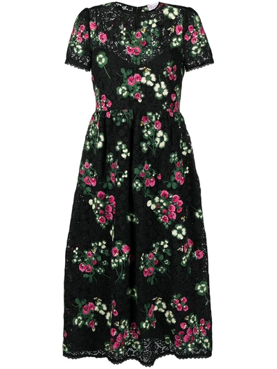 Shop Red Valentino Floral Embroidered Macramé Dress In Black