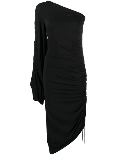 Shop Attico Ruched One-shoulder Dress In Black