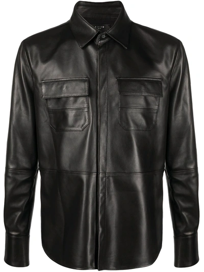 Shop Amiri Leather Shirt Jacket In Black