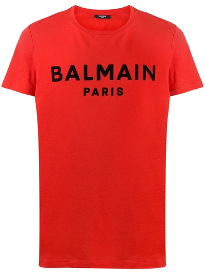 Shop Balmain Logo Cotton T-shirt Red