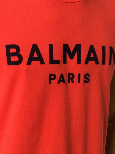 Shop Balmain Logo Cotton T-shirt Red