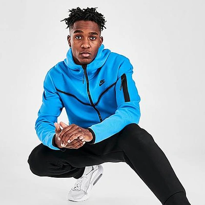 Shop Nike Men's Sportswear Tech Fleece Taped Full-zip Hoodie In Light Photo Blue/black
