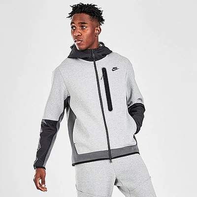 Shop Nike Sportswear Tech Fleece Woven Full-zip Hoodie In Dark Grey Heather/iron Grey/black