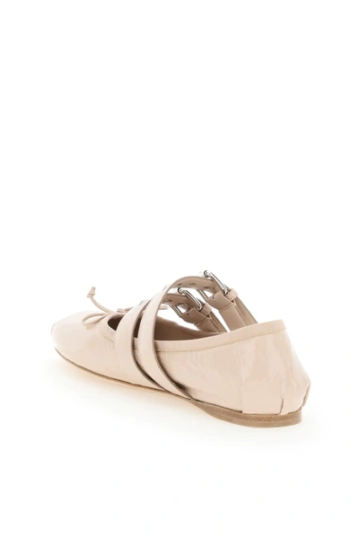 Shop Miu Miu Embossed Patent Ballerinas In Beige,pink