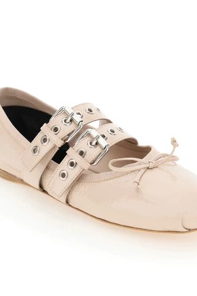 Shop Miu Miu Embossed Patent Ballerinas In Beige,pink