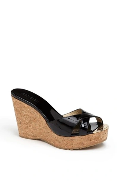 Jimmy Choo Perfume 120 Patent Leather And Cork Wedge Sandals In Navy |  ModeSens