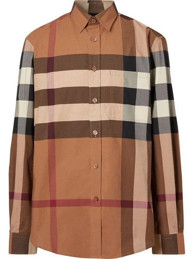 Shop Burberry Checked Cotton Shirt In Brown