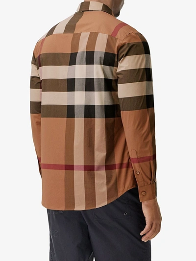 Shop Burberry Checked Cotton Shirt In Brown