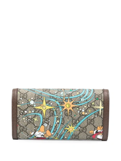 Shop Gucci X Disney Donald Duck Print Wallet In Brown