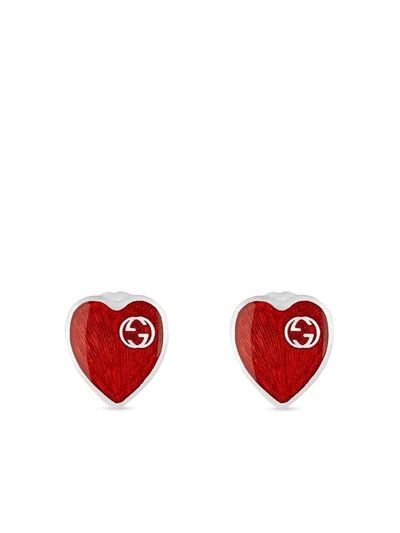 Shop Gucci Gg Logo Heart Earrings In Red