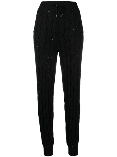 Shop Brunello Cucinelli Sequin-embellished Cable-knit Joggers In Black