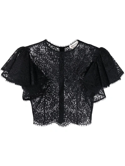 Shop Alexander Mcqueen Lace Cropped Blouse In Black