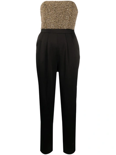 Shop Alice And Olivia Two-tone Bead-embellished Cropped Jumpsuit In Black