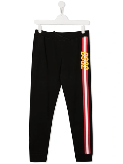 Shop Dsquared2 Teen Logo Stripe-print Track Pants In Black