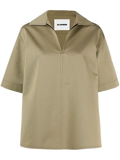 Shop Jil Sander Spread-collar Short-sleeve Top In Green