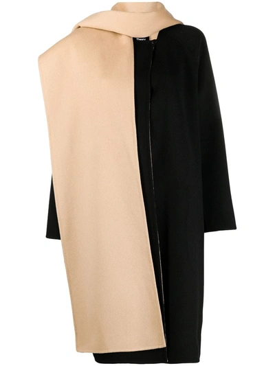 Shop Theory Scarf-detail Double-face Coat In Black