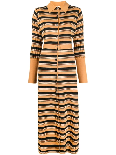 Shop Chloé Knitted Striped Shirt Dress In Yellow