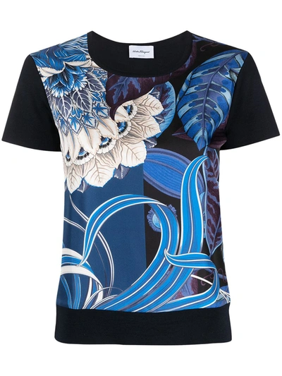 Shop Ferragamo Wool Printed Top In Blue