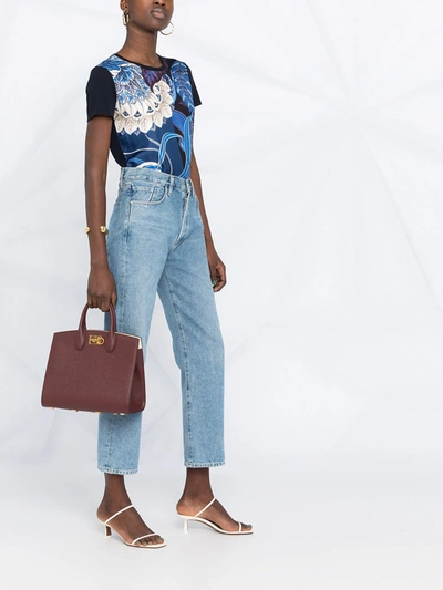 Shop Ferragamo Wool Printed Top In Blue