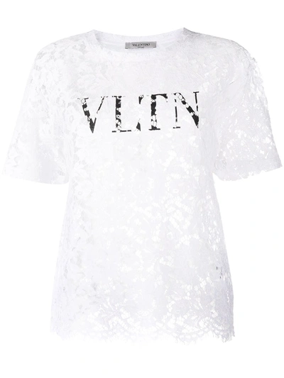 Shop Valentino Vltn Lace T-shirt In White
