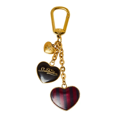 Pre-owned Louis Vuitton Pomme D'amour Rayures Coeur Heart Bag Charm / Key Chain In Gold