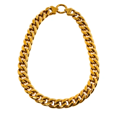 Pre-owned Celine C&eacute;line Gold Tone Chunky Curb Chain Choker Necklace L