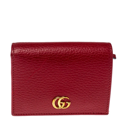 Pre-owned Gucci Red Beige Leather Gg Marmont Card Case