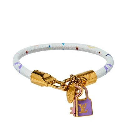 Pre-owned Louis Vuitton Luck It Multicolor Monogram Gold Tone Charm Bracelet 17cm In White