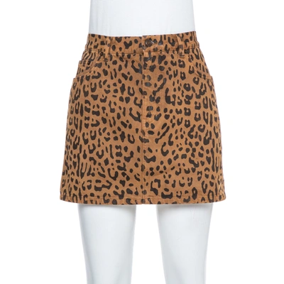 Pre-owned Saint Laurent Brown Leopard Printed Denim Mini Skirt M