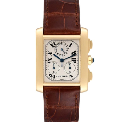 Pre-owned Cartier White 18k Yellow Gold Tank Francaise Chronoflex W5000556 Men's Wristwatch 36 X 28 Mm