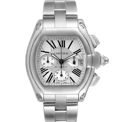 Pre-owned Cartier Silver Stainless Steel Roadster Xl Chronograph Automatic W62019x6 Men's Wristwatch 49 X 43 Mm