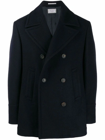 Shop Brunello Cucinelli Men's Blue Wool Coat