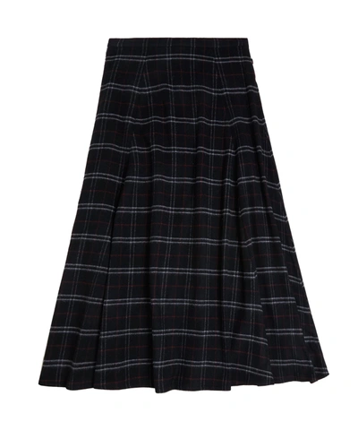 Shop Woolrich Stretch Wool Long Skirt In Black Check