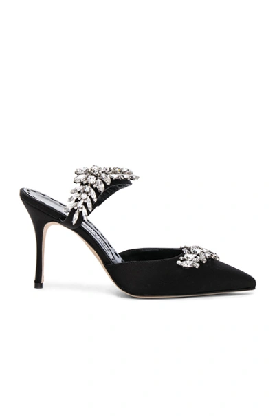 Manolo Blahnik Lurum Crystal-embellished Mules In Black Satin